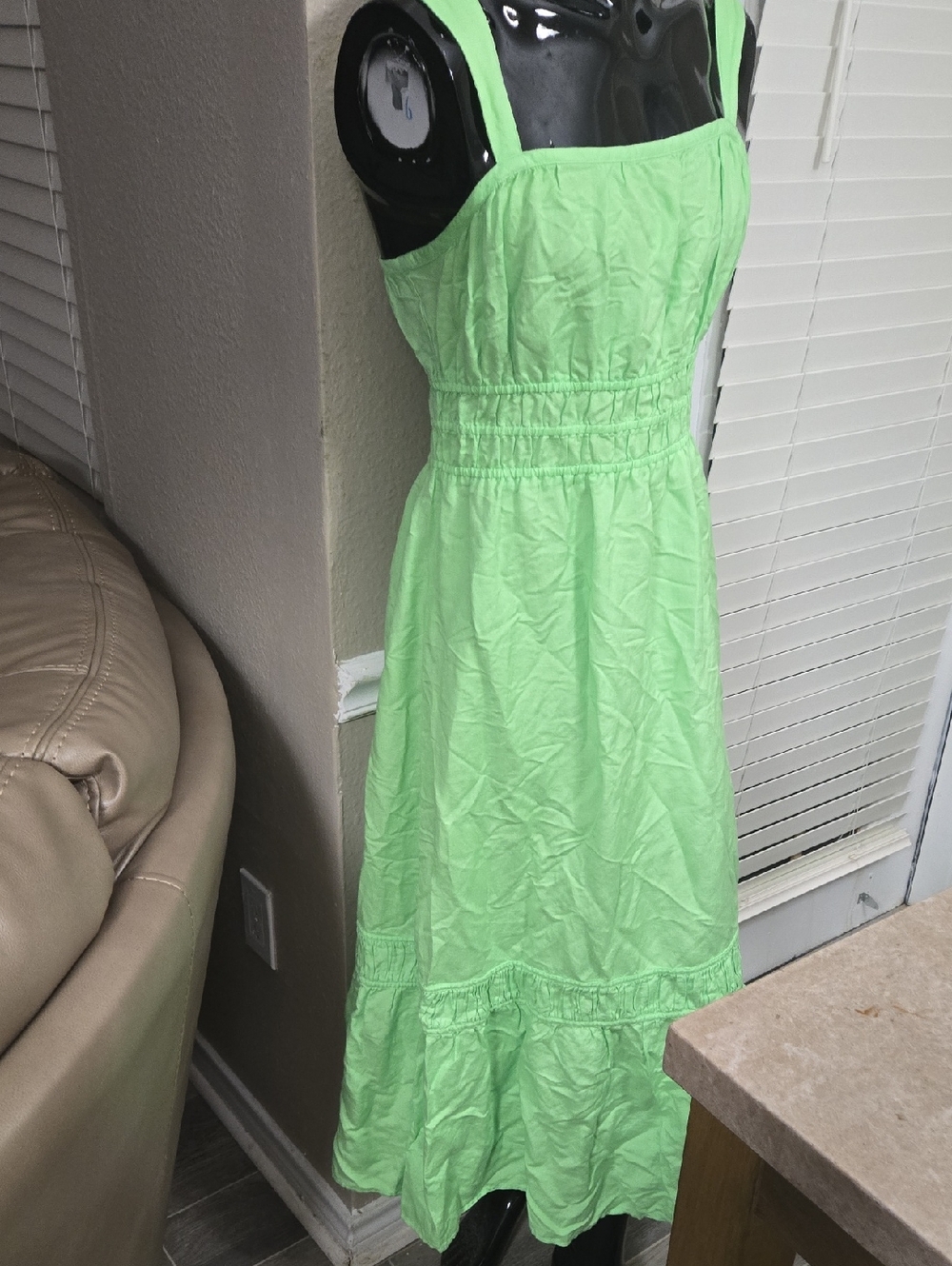 LOFT Lime Green Smocked Midi Sundress